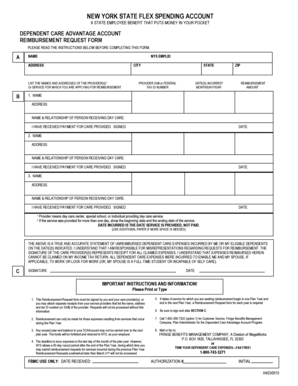 New York State Dependent Care Reimbursement Request Form