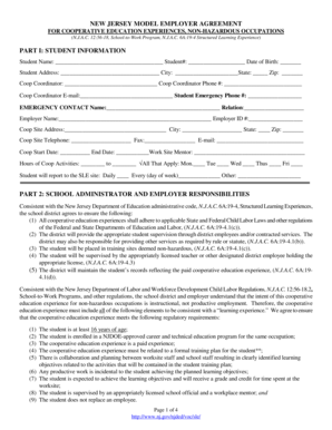 New Jersey Employer Agreement for Cooperative Education