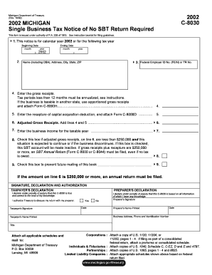 Michigan C-8030 Single Business Tax Notice