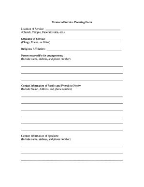 Memorial Service Planning Form