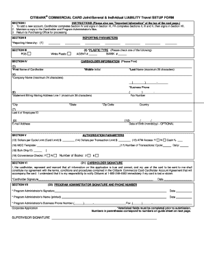 CitiBank Commercial Card Joint Liability Travel Setup Form