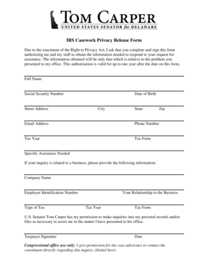 IRS Casework Privacy Release Form