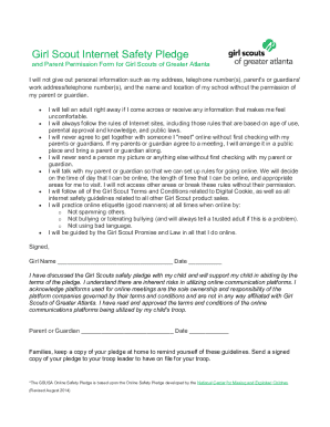 Fillable Online GSGATL's Internet Safety Pledge. Girl Scout Internet ...