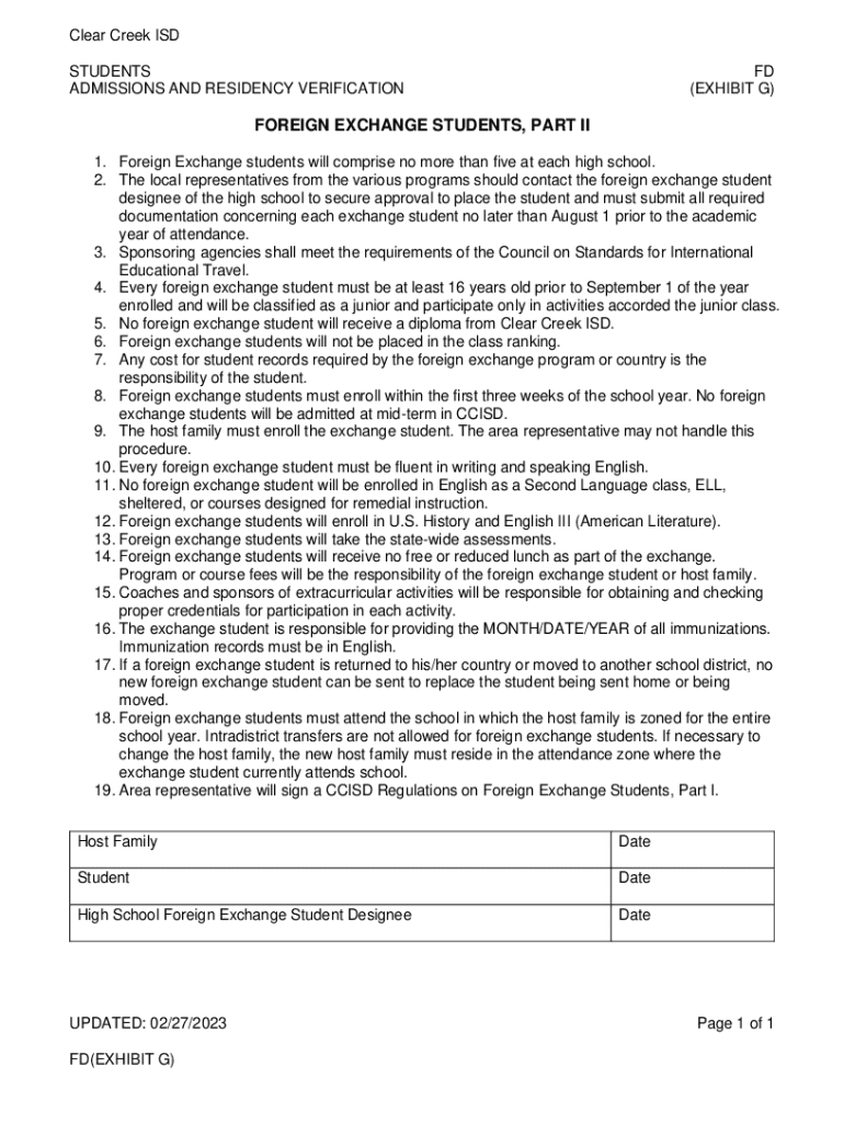 Fillable Online FD(EXHIBIT G) Foreign Exchange StudentsForm 2 Fax