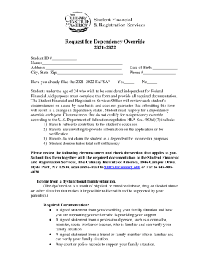 Request for Dependency Override 202122. Request for Dependency Override 202122