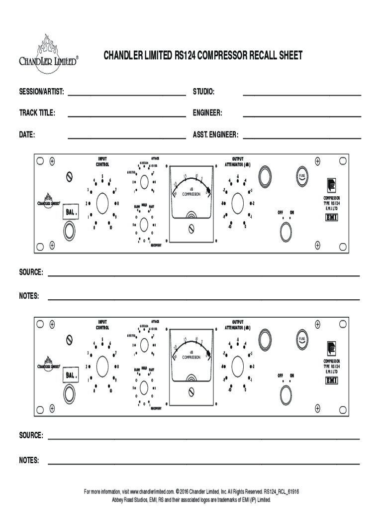 Fillable Online RS124 Compressor Recall Sheet Fax Email Print PdfFiller