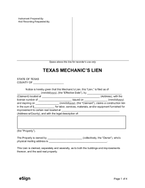 Texas Mechanic's Lien Template