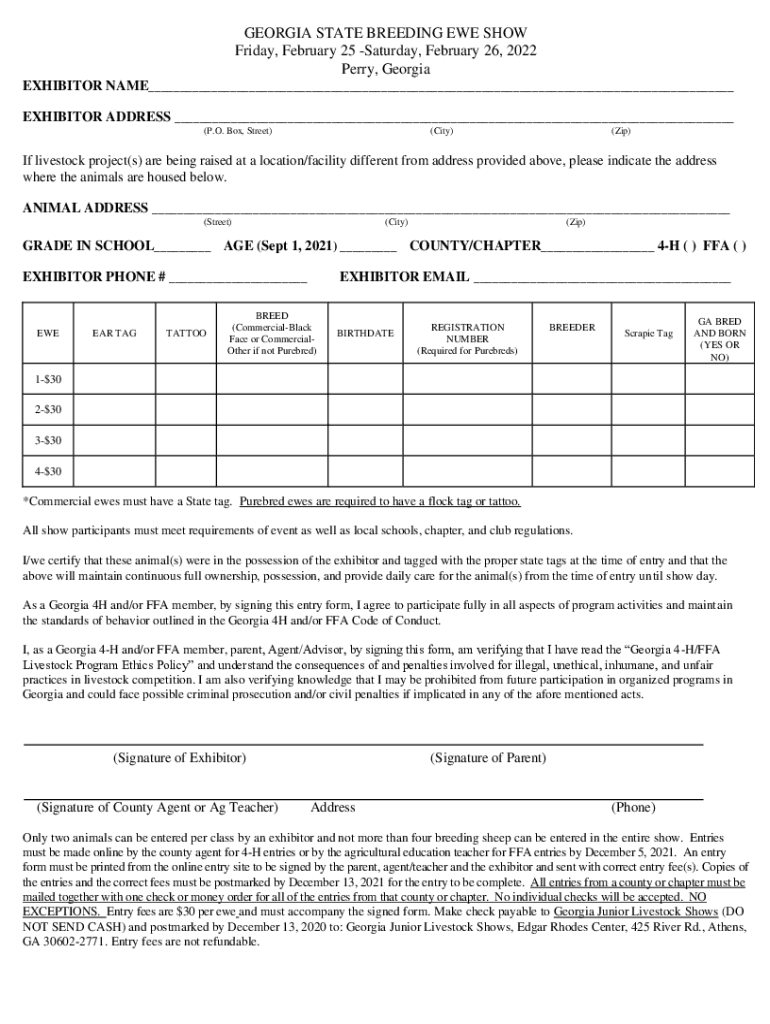 Fillable Online 2022 2023 4H and FFA State Livestock Shows