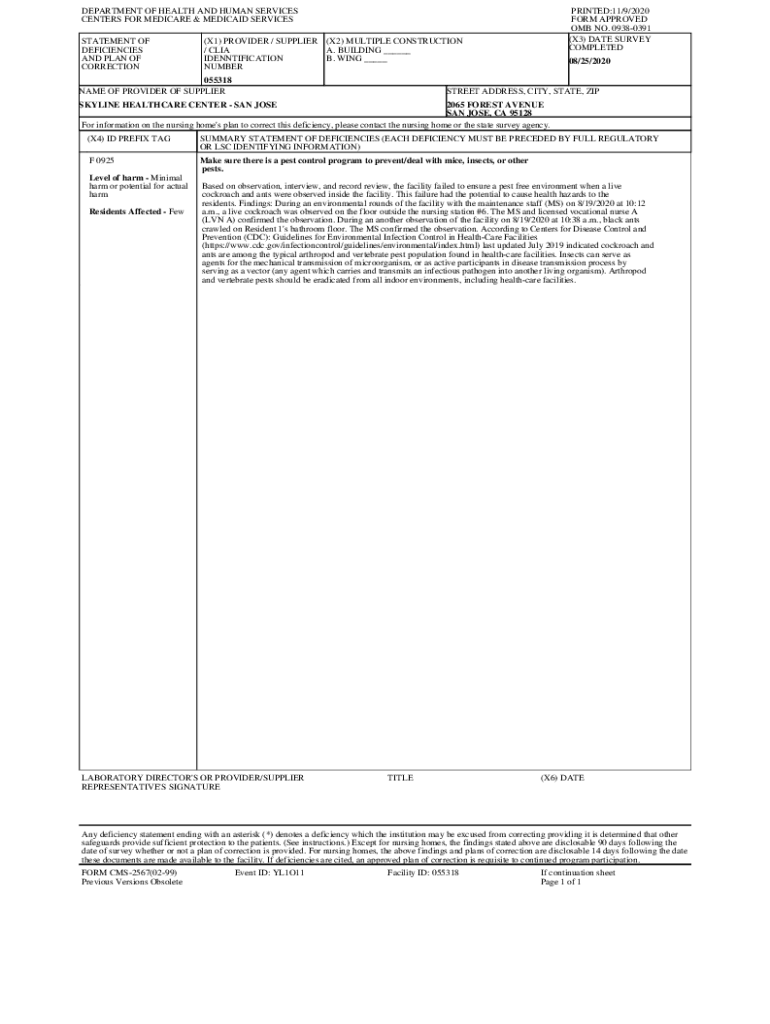 Fillable Online Nursing Home Survey Report Details for SKYLINE
