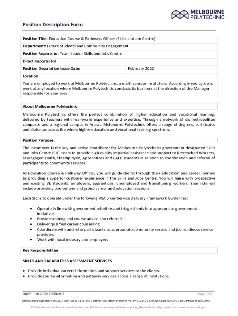 Fillable Online University Staff Position Description Form Fax Email