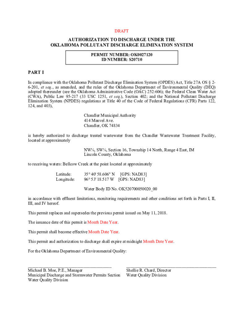 Fillable Online PERMIT NUMBER: OK0027120 Fax Email Print - pdfFiller