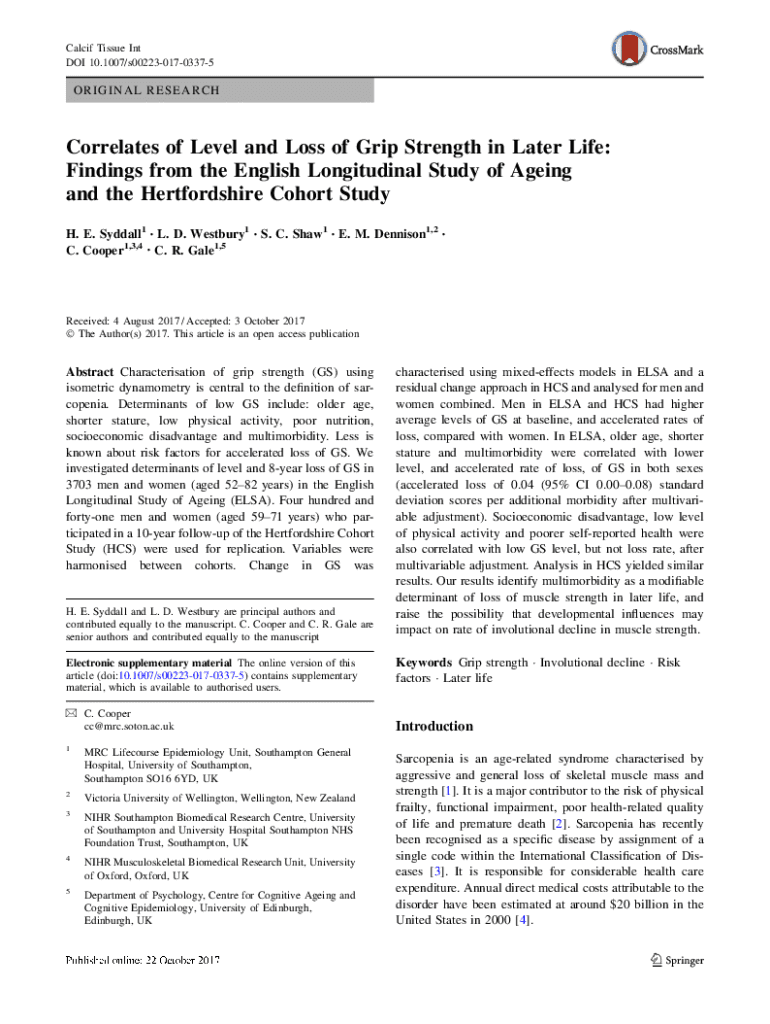Fillable Online Correlates of Level and Loss of Grip Strength in Later Life. Calcified Tissue