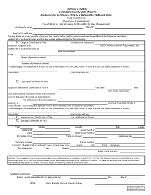 Fillable Online Application For Certificate Of Title To A Watercraft Or ...