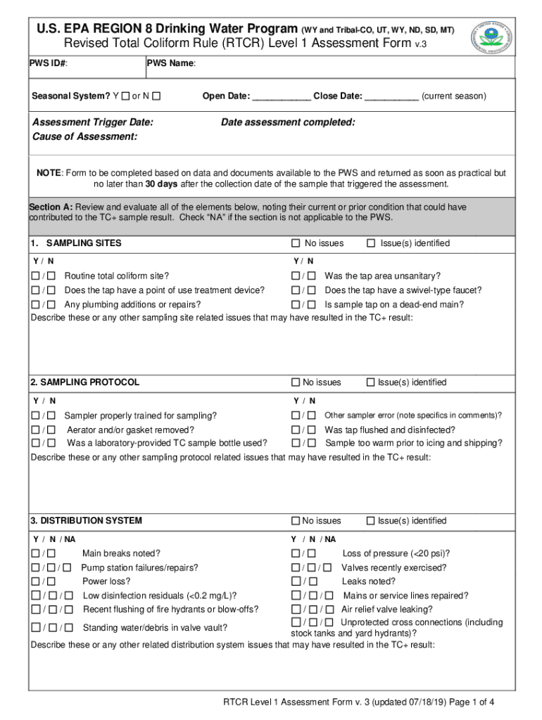 Fillable Online dphhs mt Revised Total Coliform Rule Level 1 Assessment