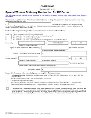 Fillable Online Form DV01E - Special Witness Statutory Declaration for ...