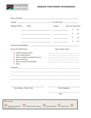 Fillable Online Undergraduate Request for Withdrawal Form Fax Email ...