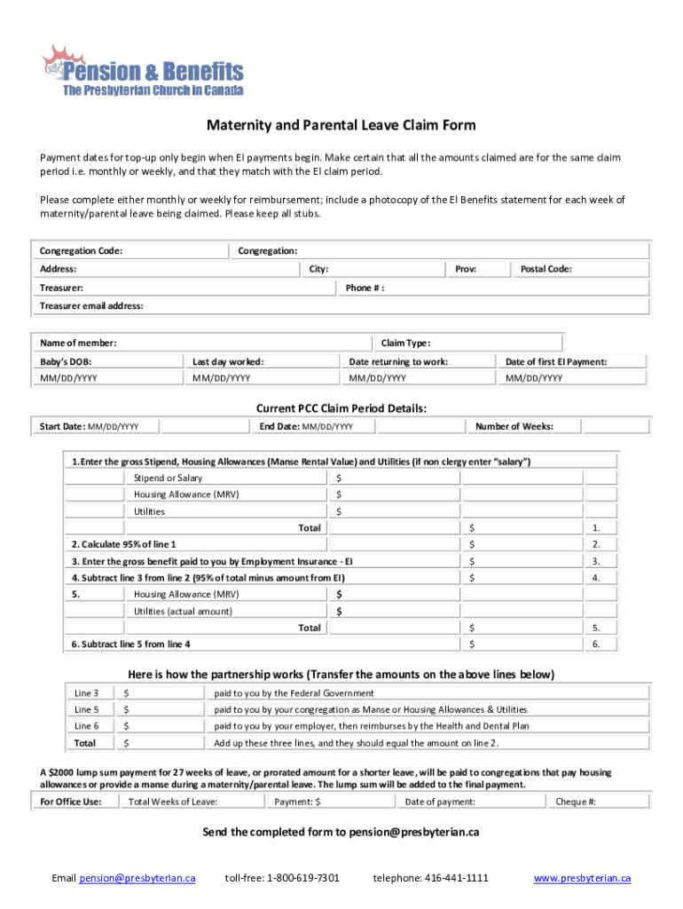 Fillable Online Maternity and Parental Leave Claim Form Fax Email Print