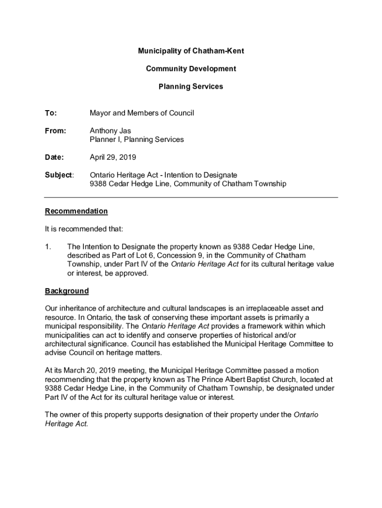 Fillable Online Ontario Heritage ActDesignation Bylaws 8800 Talbot Fax Email Print pdfFiller