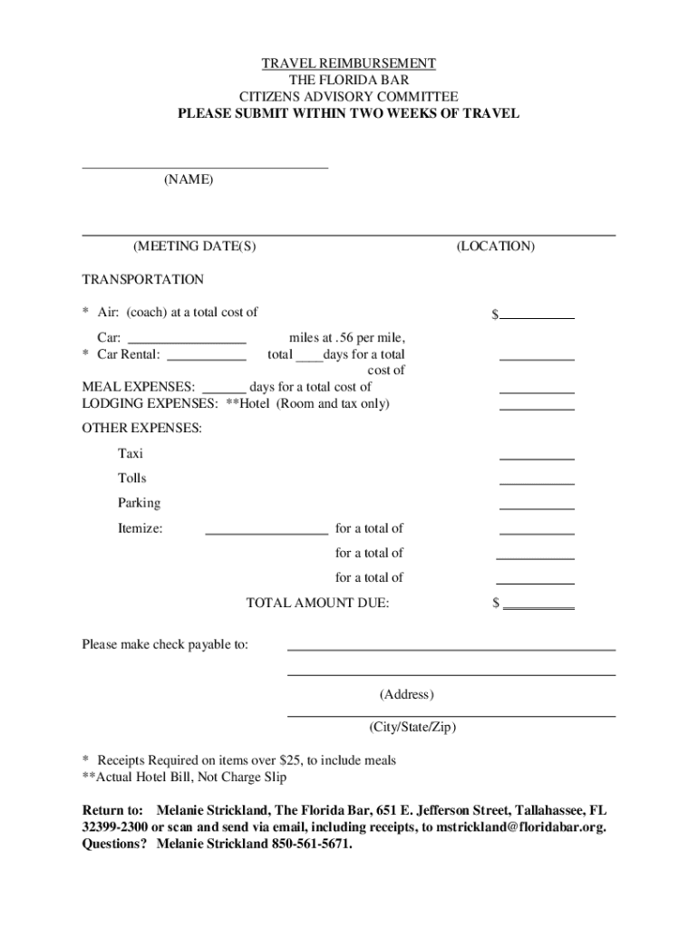 Fillable Online FillableTravelReimbursementForm. Fax Email Print