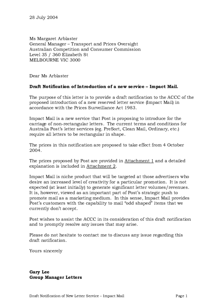 Fillable Online Impact mail Draft Notification 28 July. Fax Email Print pdfFiller
