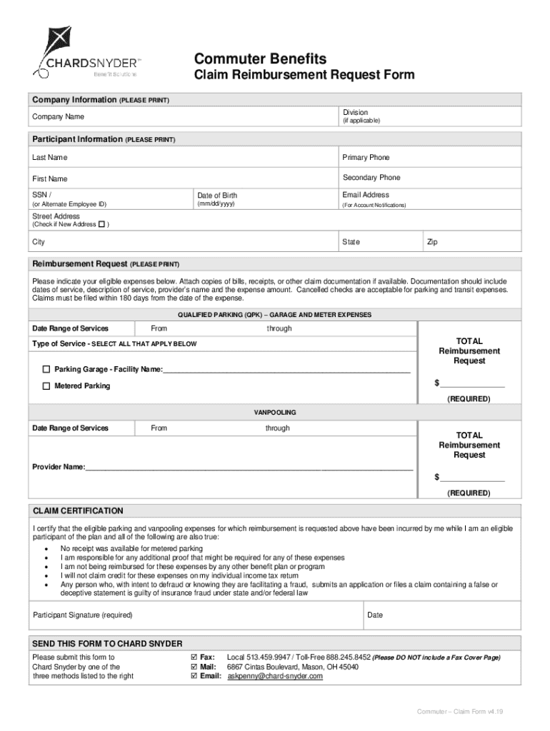 Fillable Online Commuter Benefit Reimbursement Request Form Fax Email