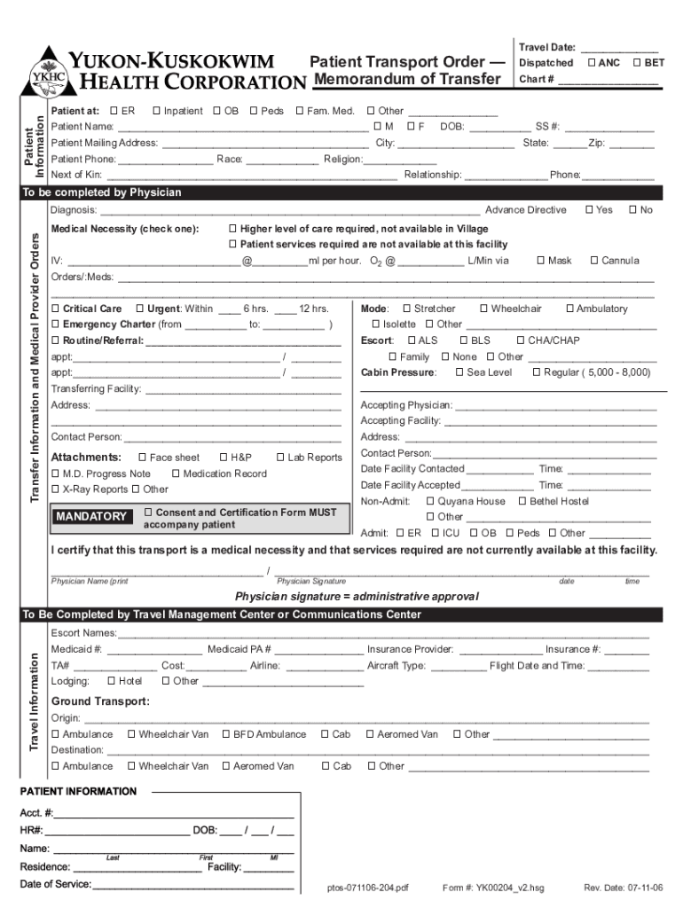 Fillable Online Patient Transfer Form Fax Email Print pdfFiller