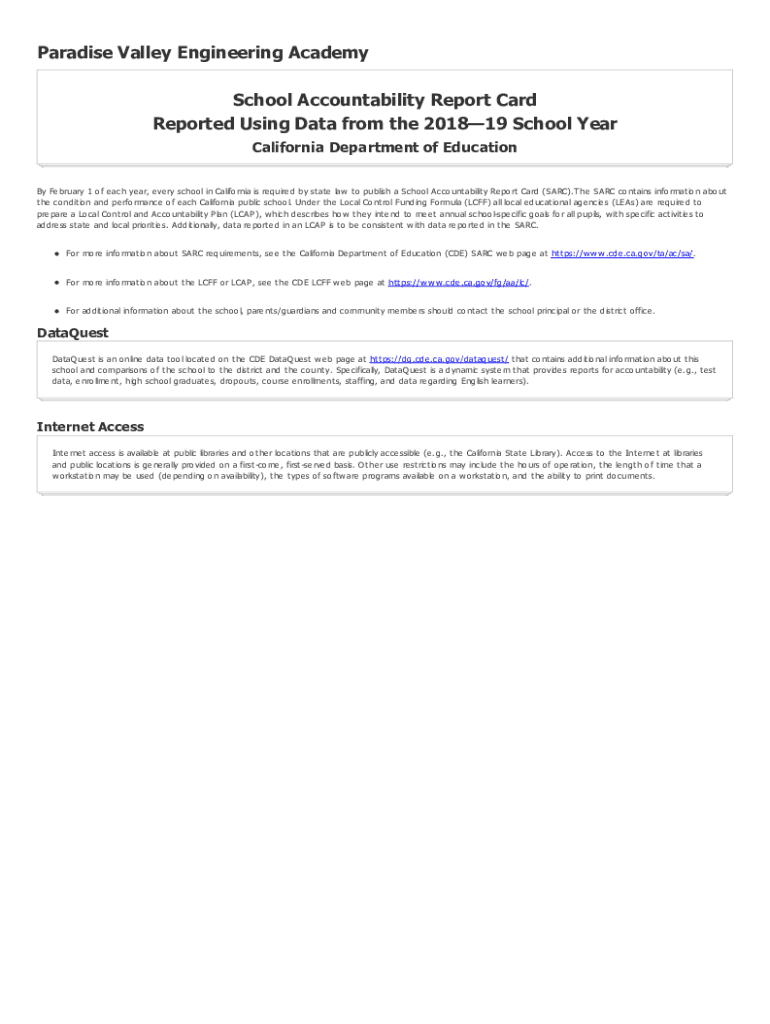 Fillable Online SARC Report for Paradise Valley Engineering Academy Fax