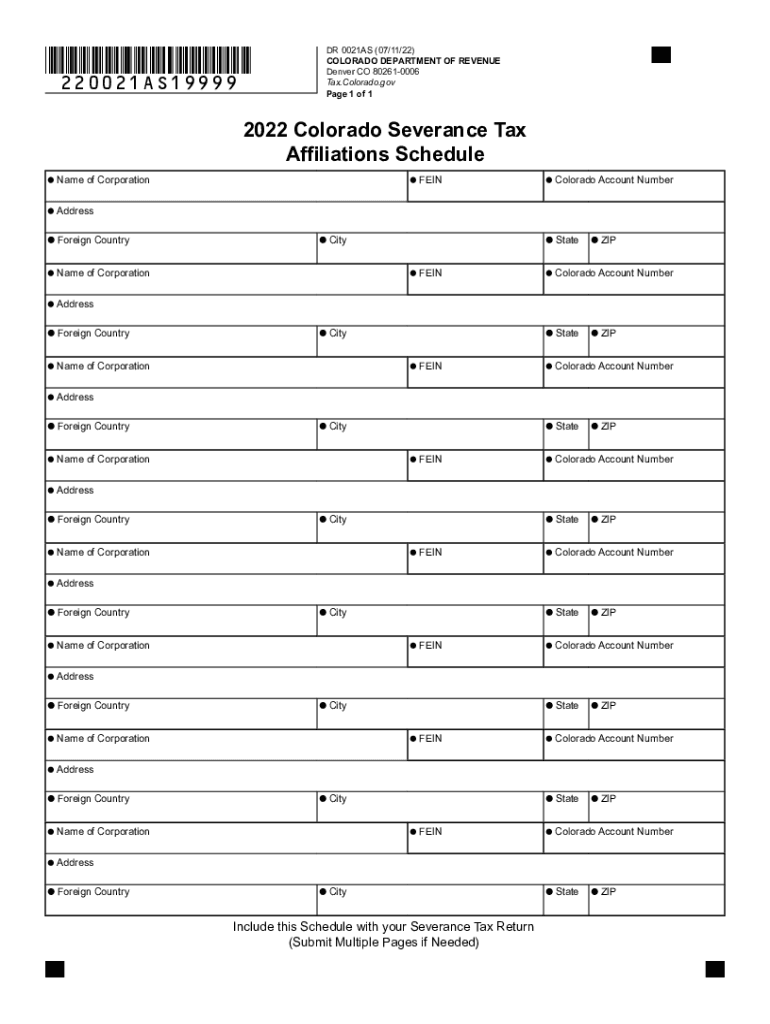 Fillable Online DR 0021AS Colorado Severance Tax Affiliations Schedule ...