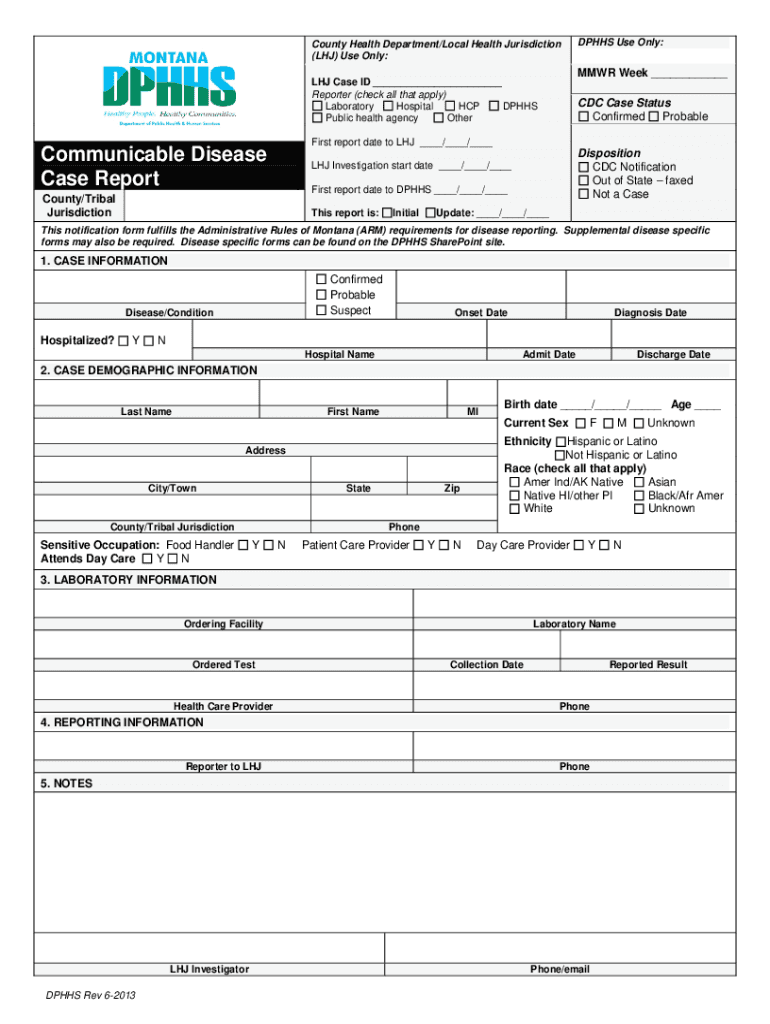 General Communicable Disease Case Report Preview on Page 1