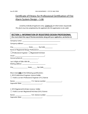 Certificate of Fitness for Fire Alarm System Design