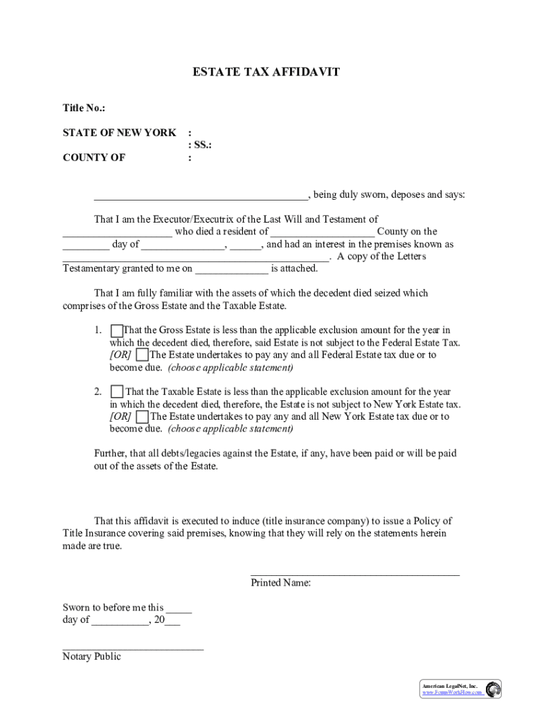 Fillable Online affidavit of no federal and/or new york state estate