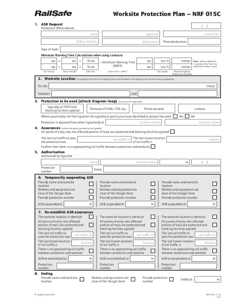 Fillable Online NRF 015C Worksite Protection Plan (ASB) Form V3.0