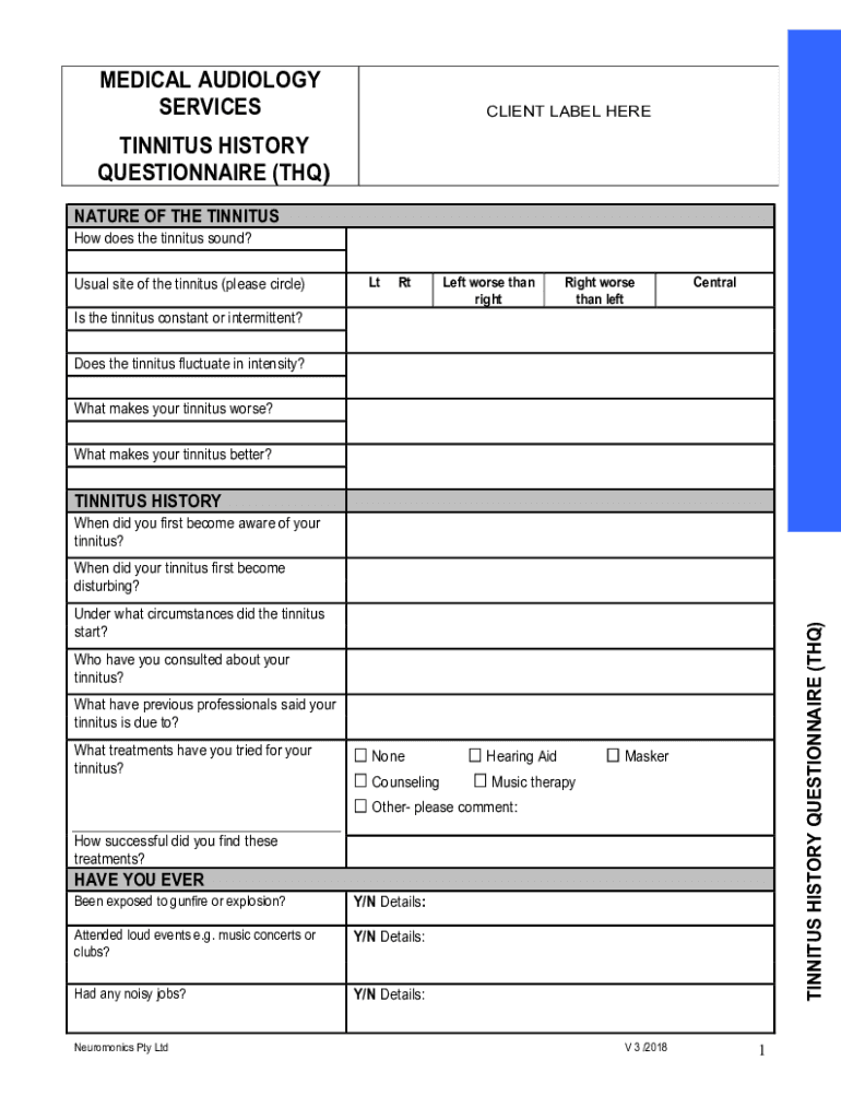 Fillable Online Tinnitus and Hearing Survey: A Screening Tool to ...