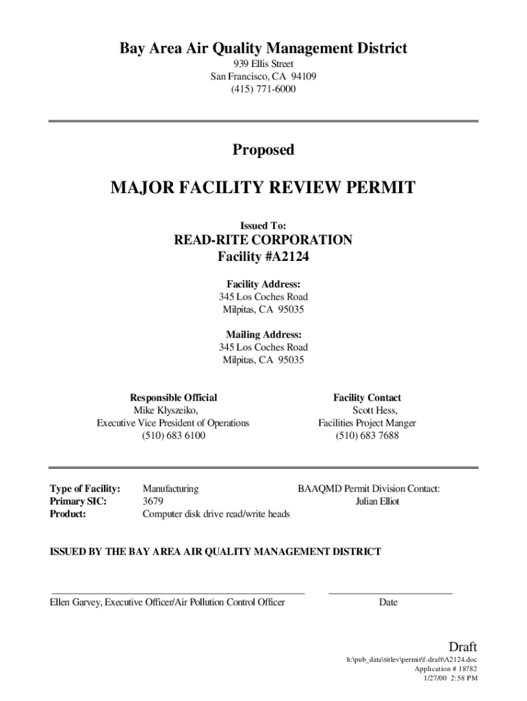 Fillable Online major facility review permit Bay Area Air Quality