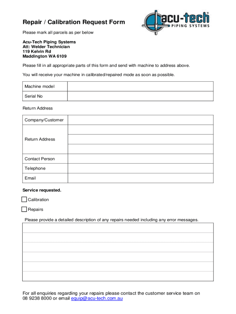 Fillable Online Repair / Calibration Request Form Fax Email Print