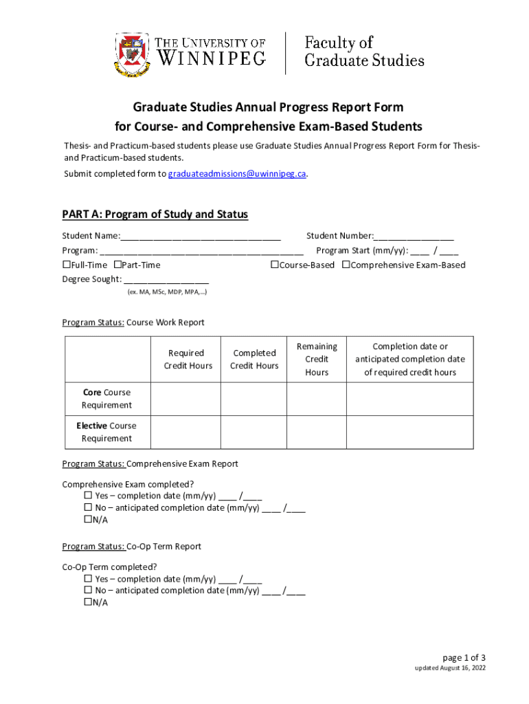 Fillable Online Graduate Studies Annual Progress Report Form for Course