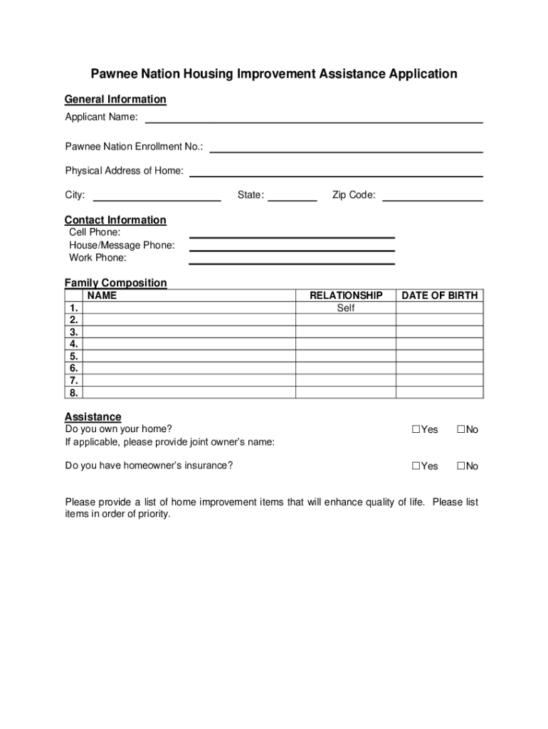 Fillable Online Pawnee Nation Housing Improvement Assistance