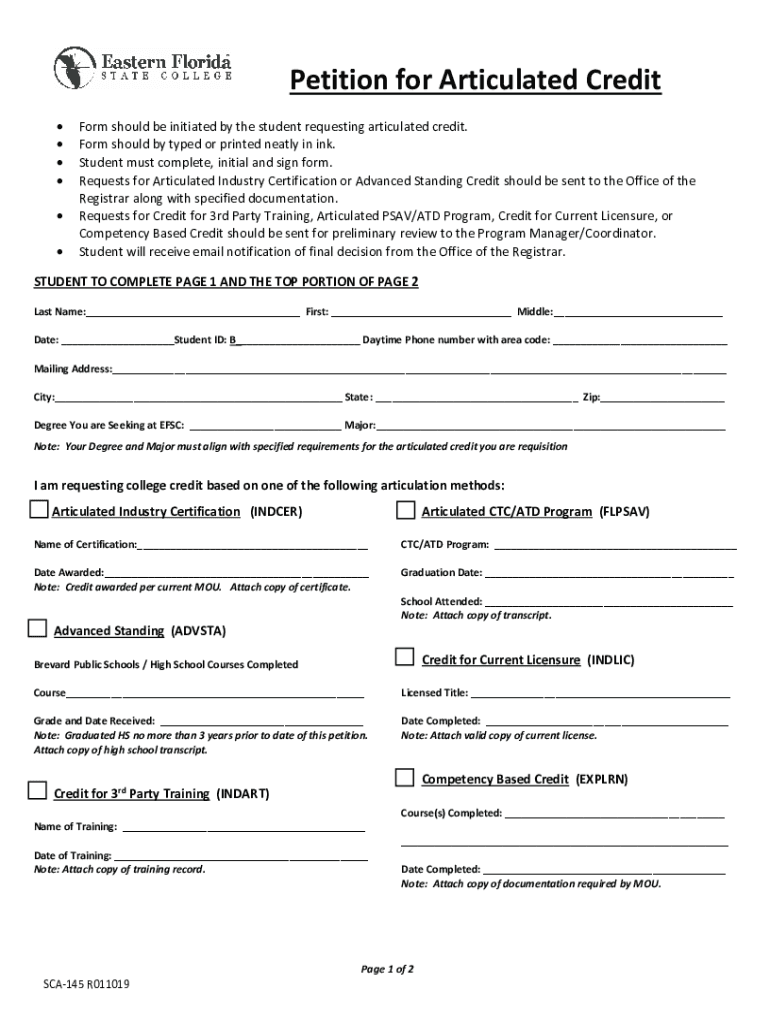 Fillable Online Petition for articulated credit. Petition for