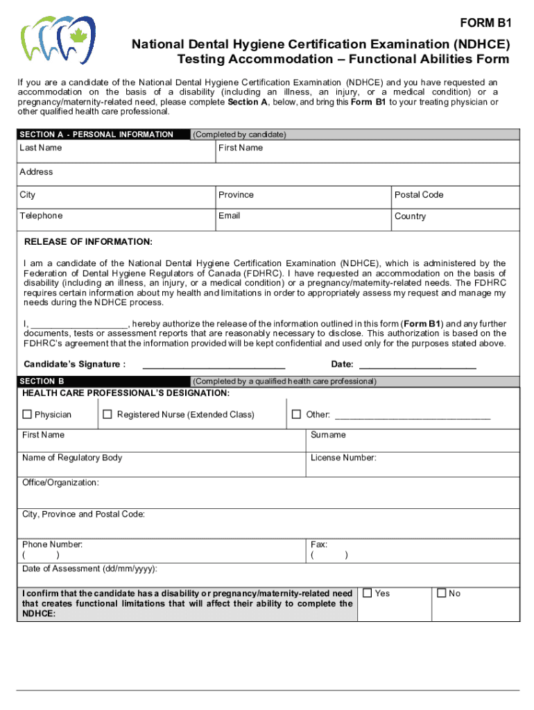 Fillable Online NDHCE/NDHCB Dental Hygiene National Board Exam Info Fax