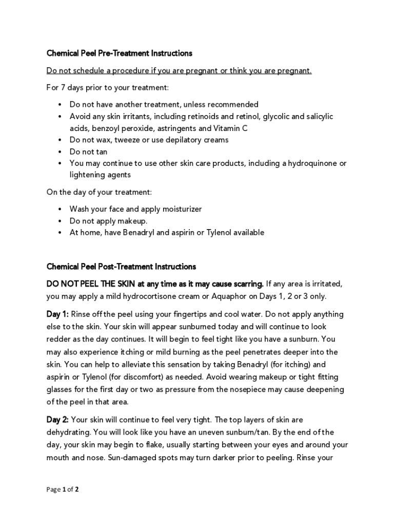 Fillable Online PreandPost Chemical Peel Instructions Skin2o Med