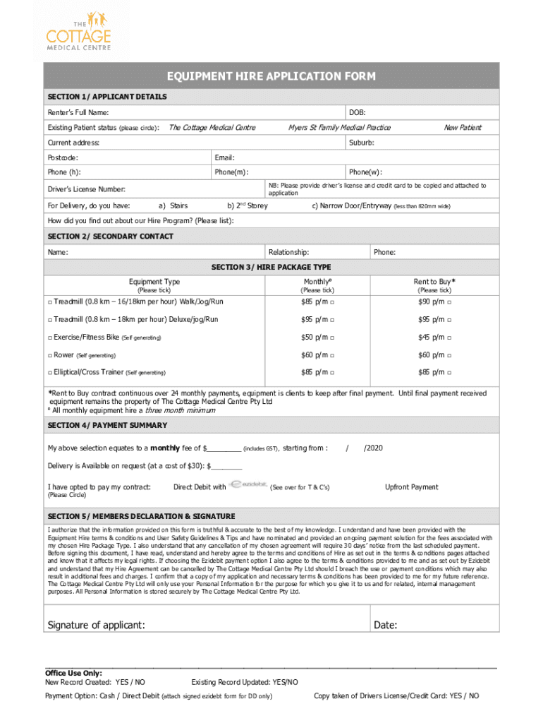 Fillable Online Equipment Hire Application Form Fax Email Print pdfFiller