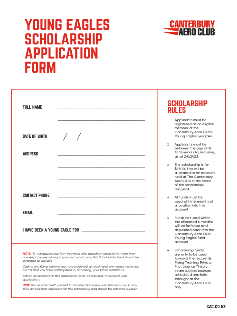 Fillable Online YOUNG EAGLES SCHOLARSHIP APPLICATION FORM Fax Email Print pdfFiller