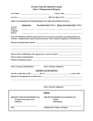 Circuit Court for Harford Count States Postponement Request