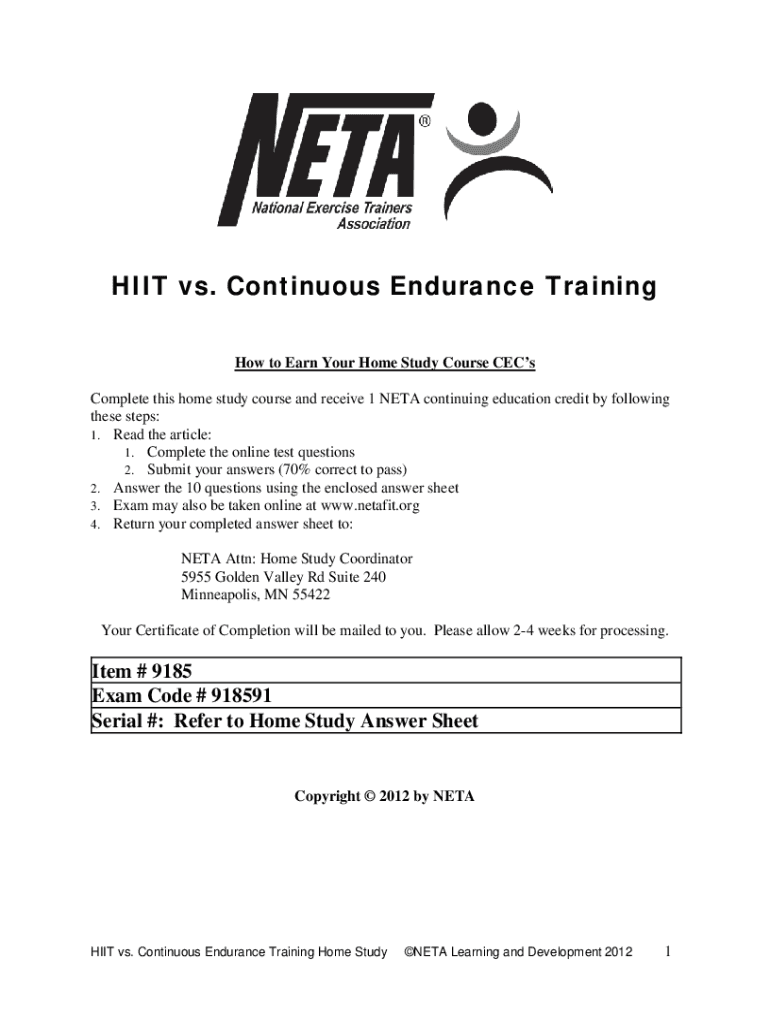Fillable Online HIIT vs. Continuous Endurance Training Battle of the