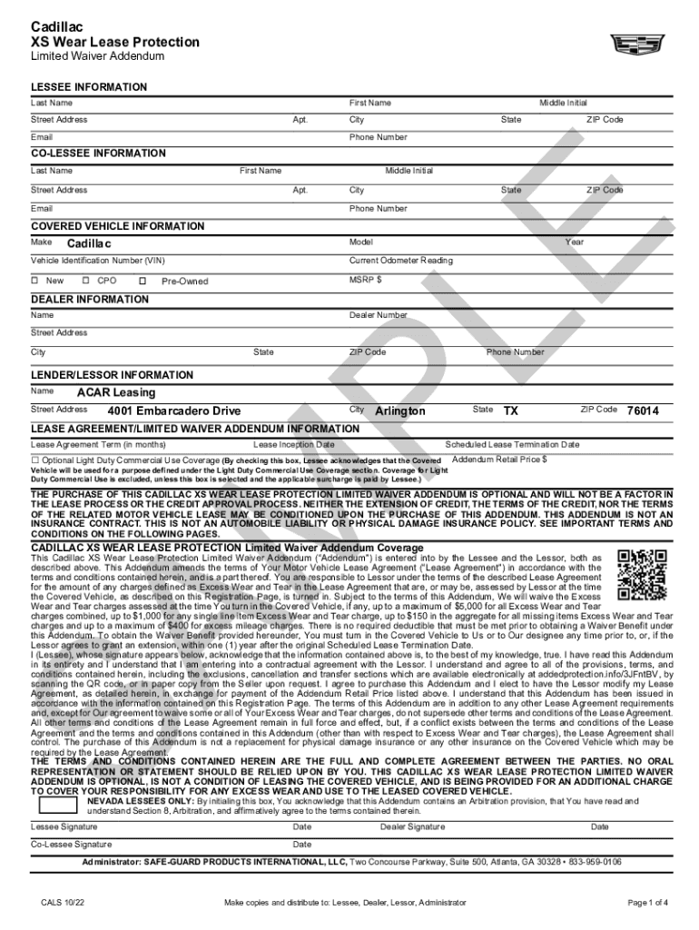 Fillable Online Lease Excess Wear and Tear Limited Waiver Addendum Fax