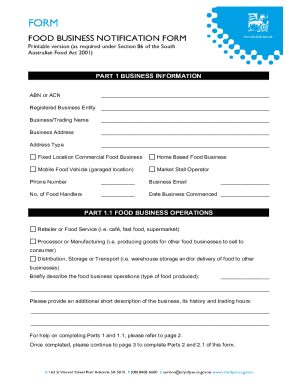 FOOD BUSINESS NOTIFICATION FORM