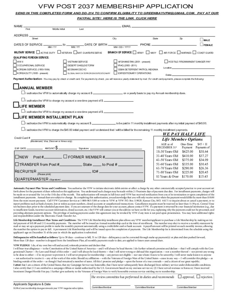 Fillable Online VFW Membership Mail-In Application Fax Email Print ...