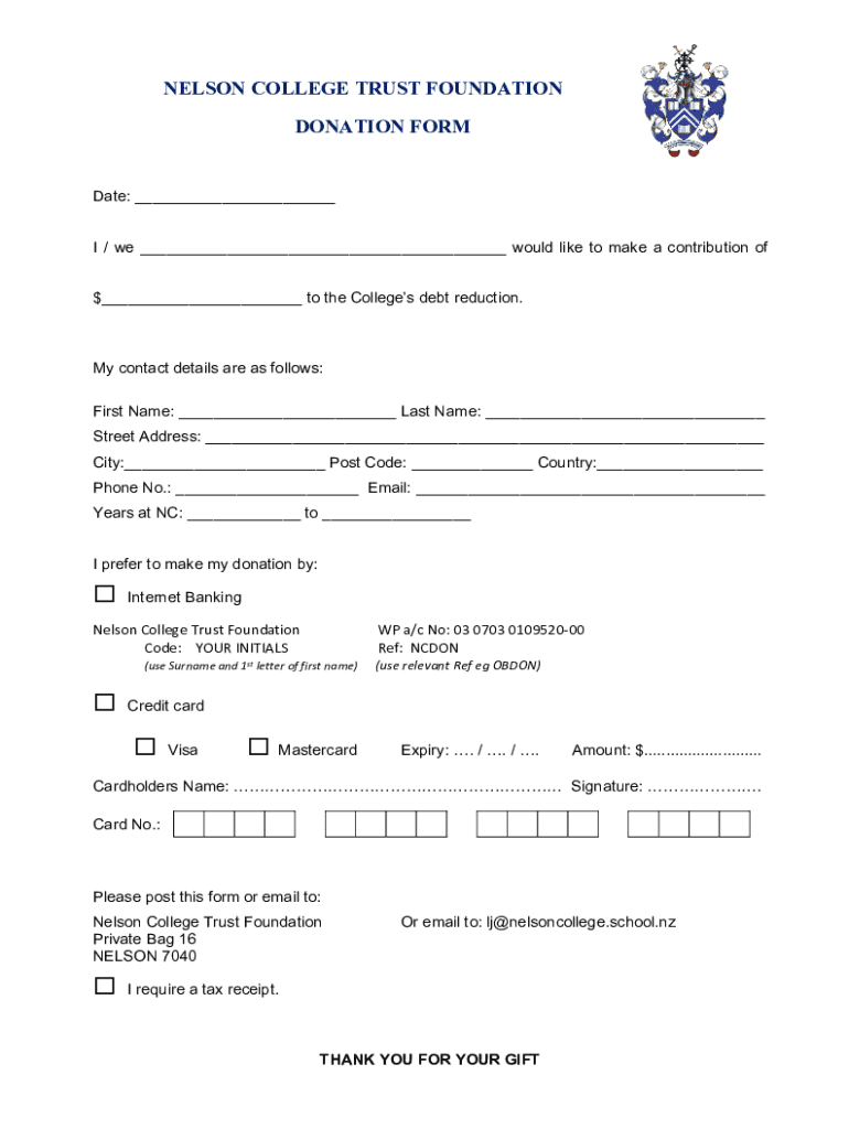 Fillable Online Nelson College Old Boys Many of you may be aware