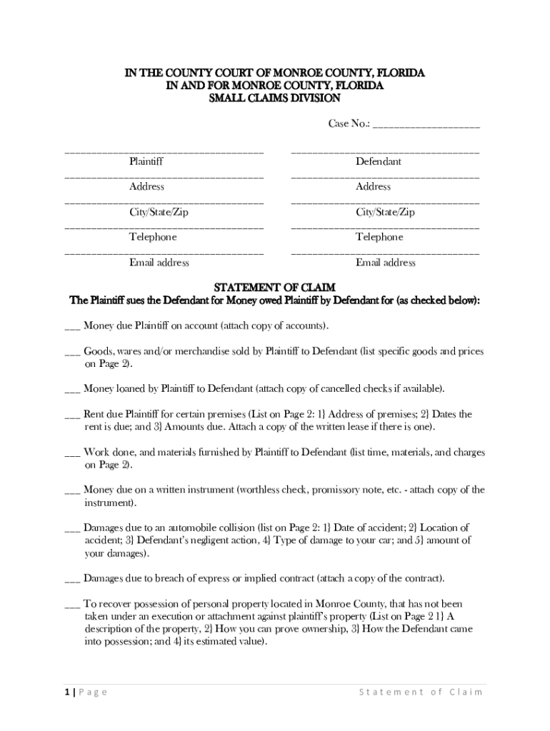 Fillable Online What is a Small Claims Case? FAQsKey West Clerk of Fillable Online What is a Small Claims Case? FAQsKey West Clerk of