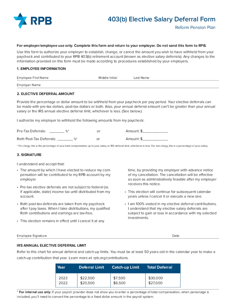 Fillable Online 403(b) Elective Salary Deferral Form Fax Email Print